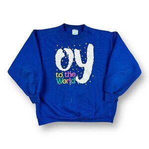 Vtg Oy To The World Sz Large Peacock Papers Pullover Unisex Holiday Sweatshirt